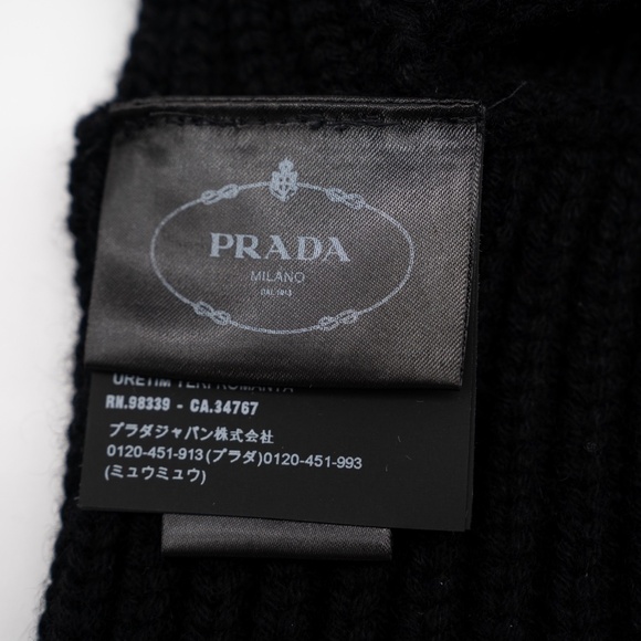 Prada intarsia-knit Logo Cashmere Neck Warmer With Hood / Scarf Balaclava Black - Picture 7 of 7